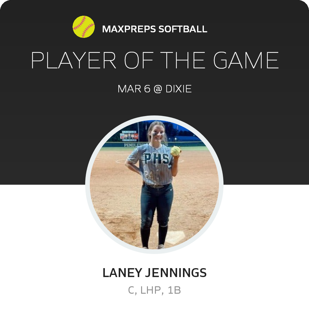 #24 Laney Jennings Player of the Game badge