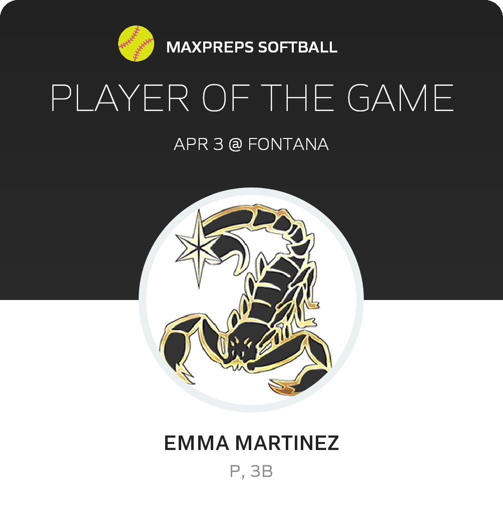 #15 EMMA MARTINEZ Player of the Game badge