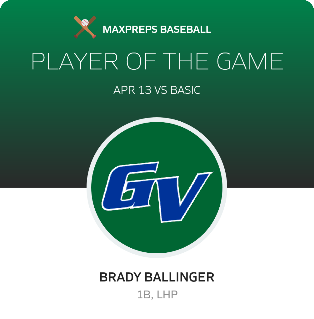 #7 Brady Ballinger Player of the Game badge