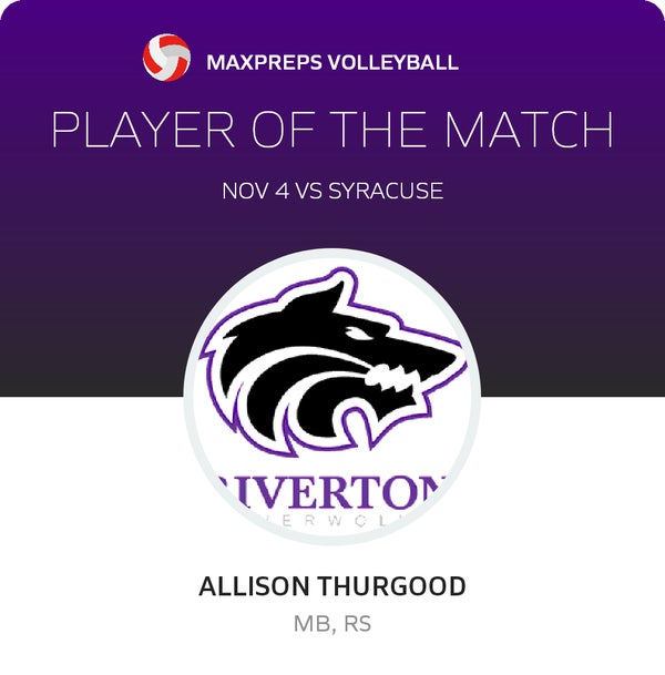 #12 Allison Thurgood Player of the Game badge