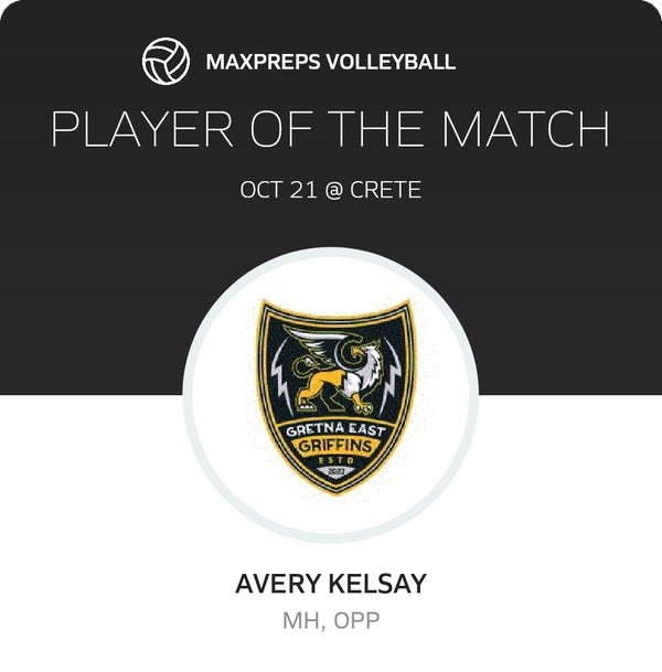 #7 Avery Kelsay Player of the Game badge