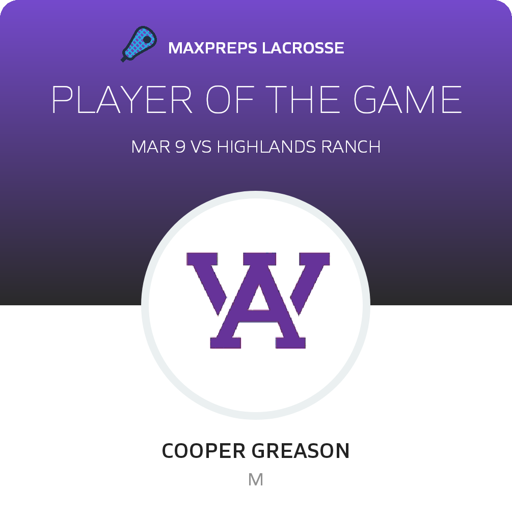 #10 Cooper Greason Player of the Game badge