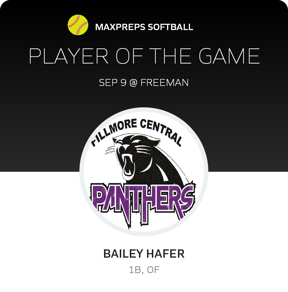 #34 Bailey Hafer Player of the Game badge