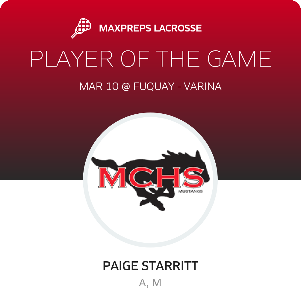 #14 Paige Starritt Player of the Game badge