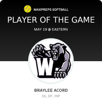 #18 Braylee Acord Player of the Game badge