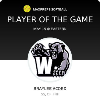 #18 Braylee Acord Player of the Game badge