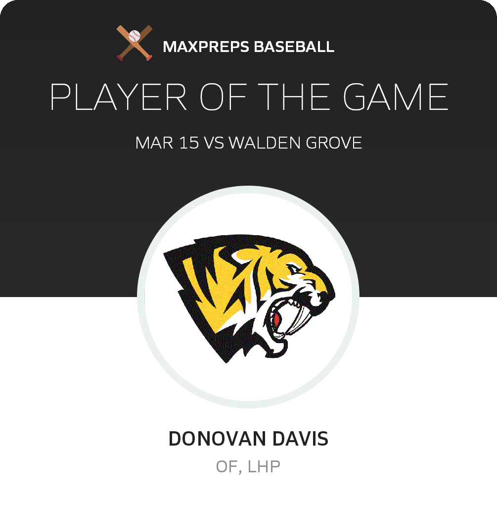#9 Donovan Davis Player of the Game badge
