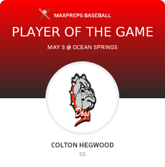 #9 Colton Hegwood Player of the Game badge