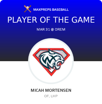 #15 Micah Mortensen Player of the Game badge