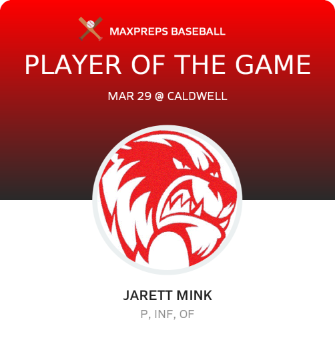 #1 Jarett Mink Player of the Game badge