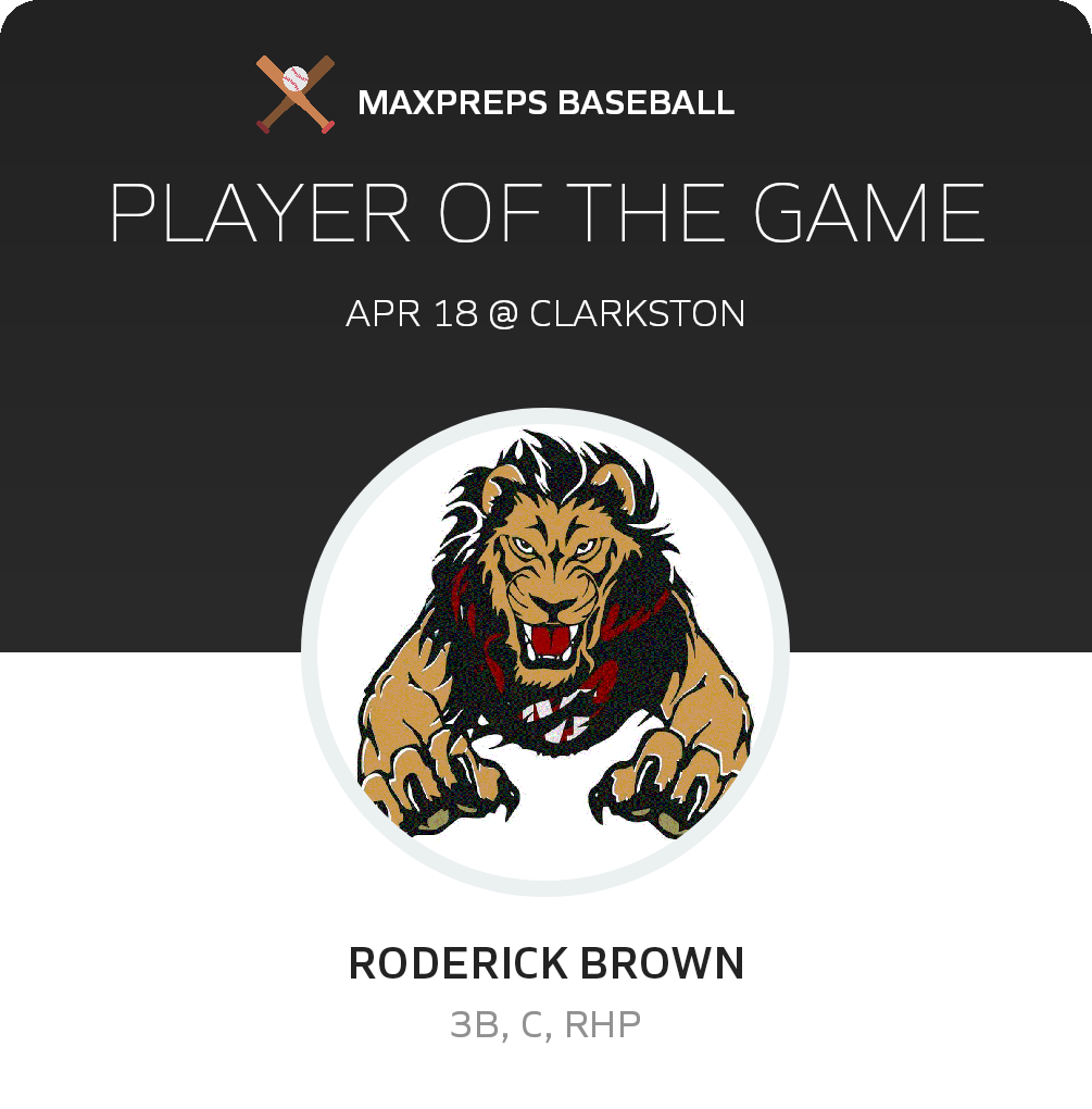 #12 Roderick Brown Player of the Game badge
