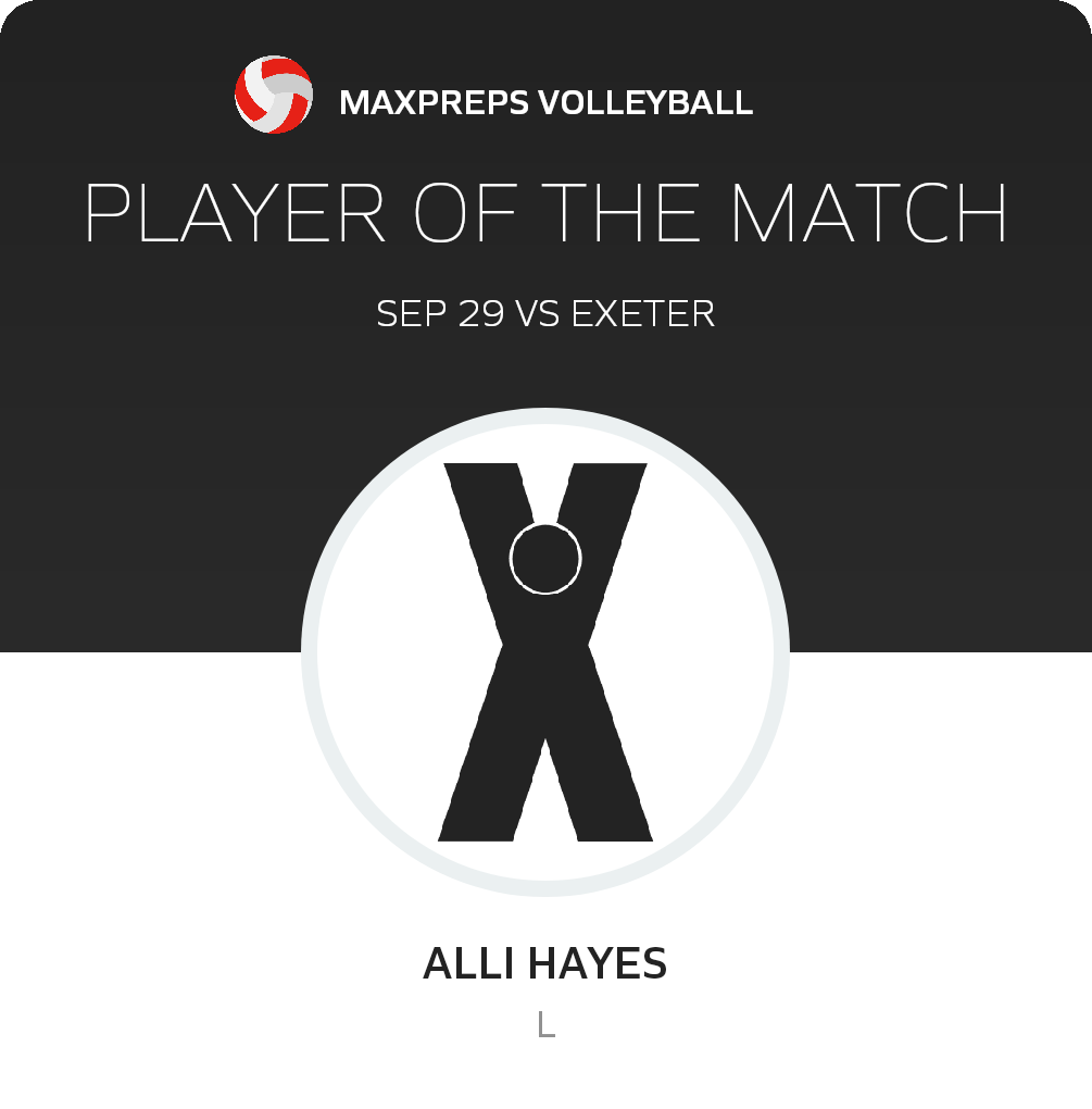 #2 Alli Hayes Player of the Game badge