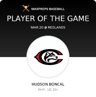 #6 Hudson Boncal Player of the Game badge