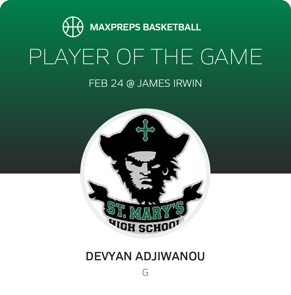 #3 Devyan Adjiwanou Player of the Game badge