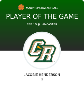 #12 Jacobie Henderson Player of the Game badge