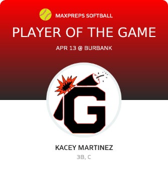 #15 Kacey Martinez Player of the Game badge