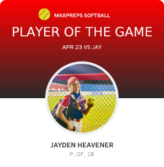 #00 Jayden Heavener Player of the Game badge