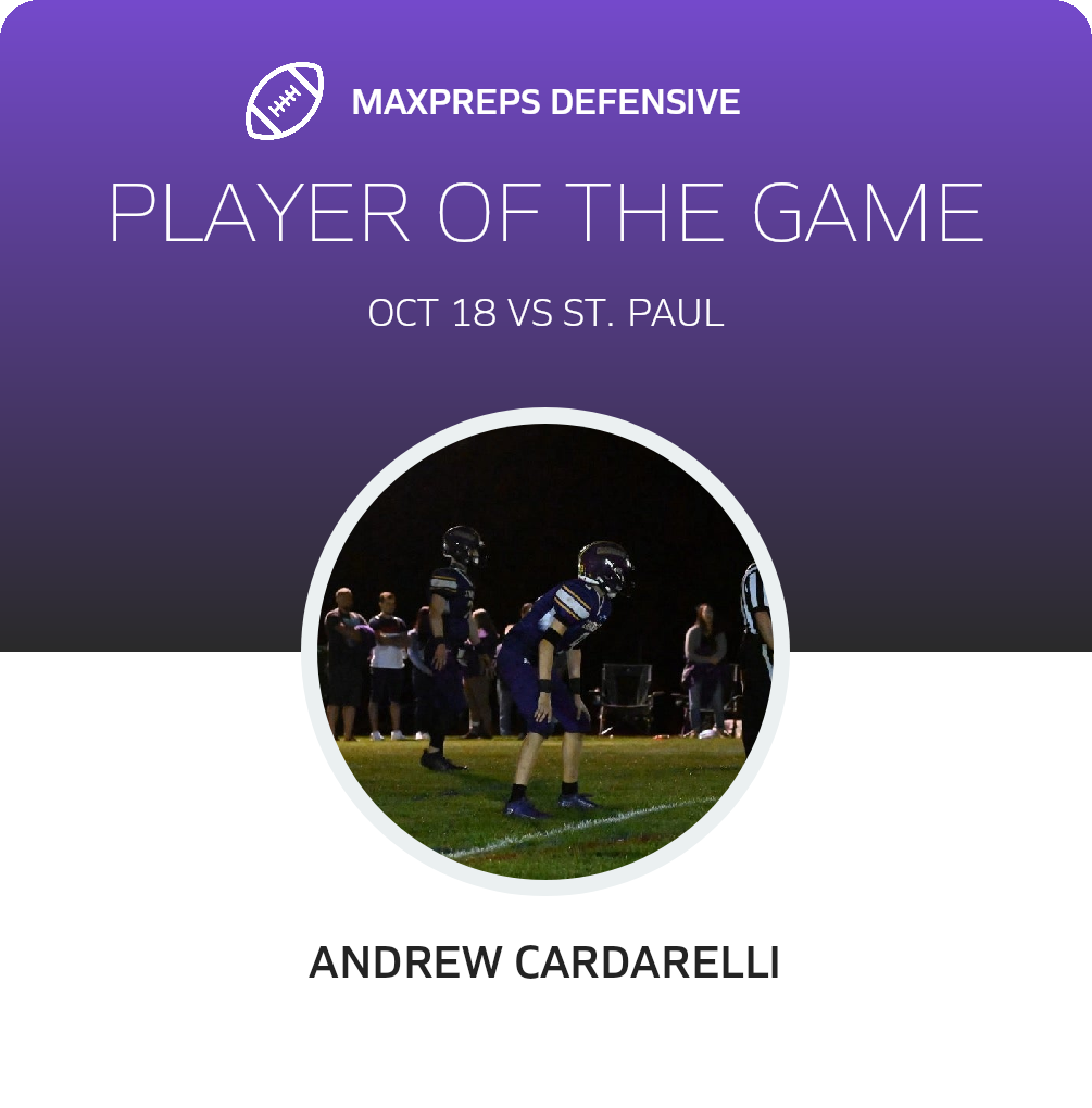 #9 Andrew Cardarelli Player of the Game badge