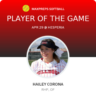 #22 HAILEY CORONA Player of the Game badge