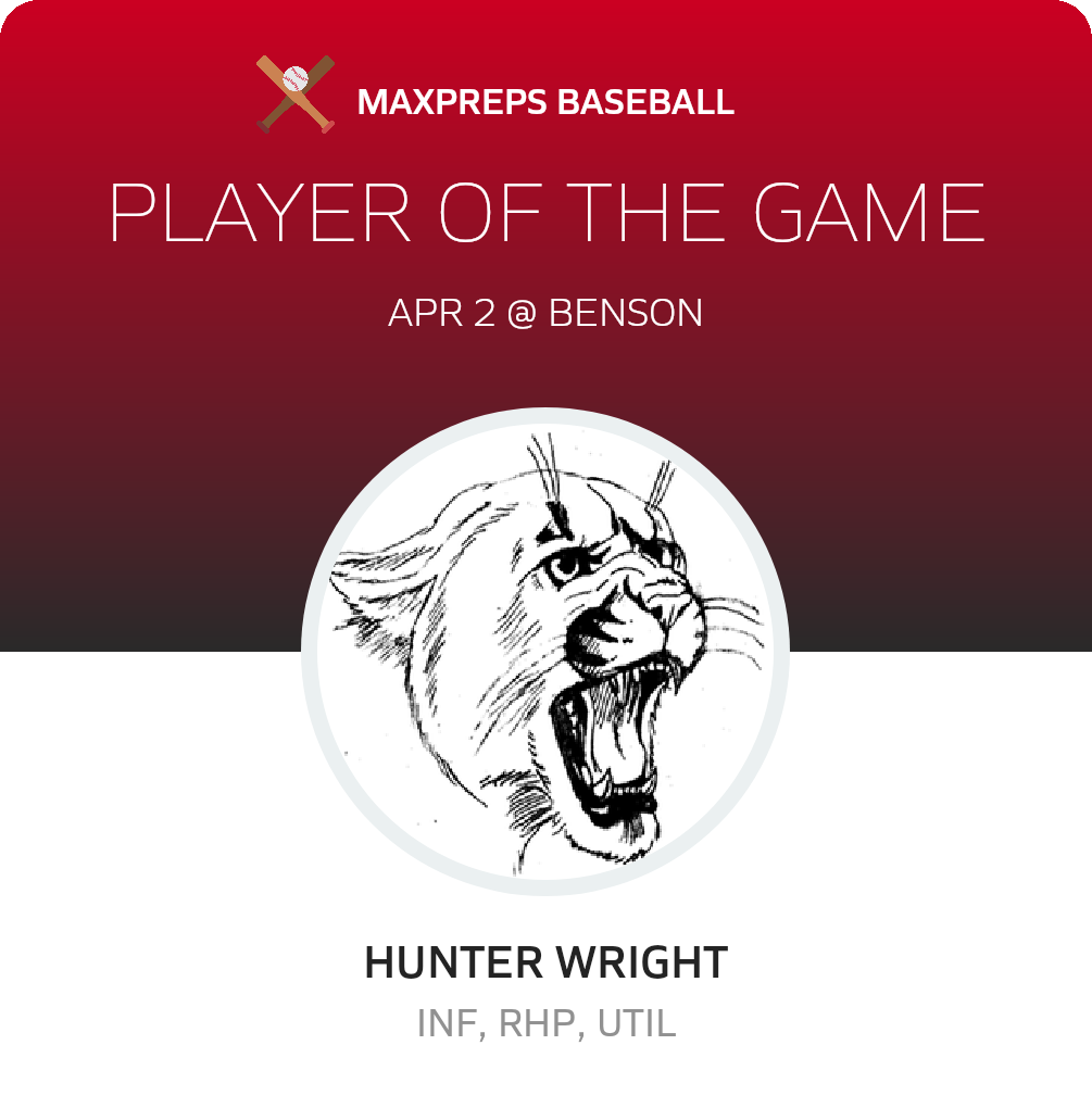 #13 Hunter Wright Player of the Game badge