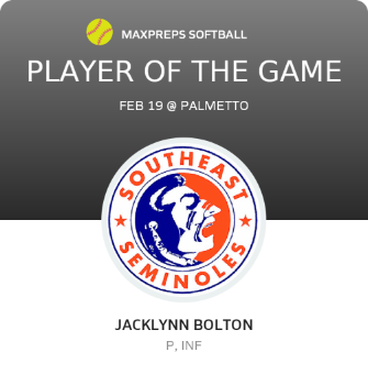 #10 Jacklynn Bolton Player of the Game badge