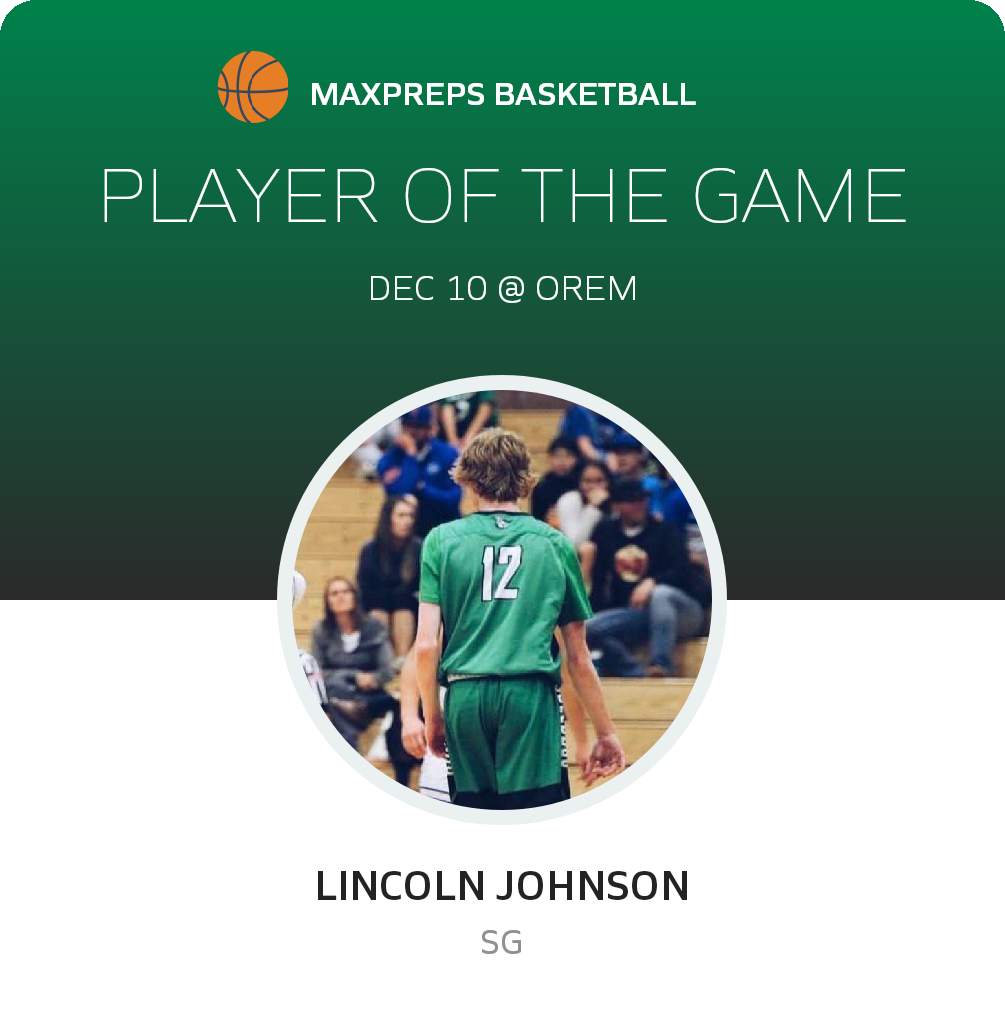 #12 Lincoln Johnson Player of the Game badge