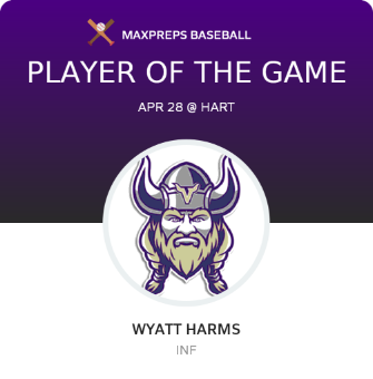 #3 Wyatt Harms Player of the Game badge