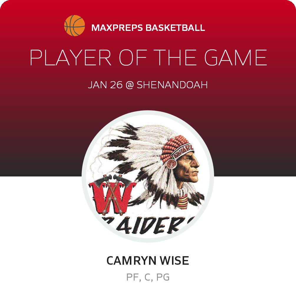 #25 Camryn Wise Player of the Game badge