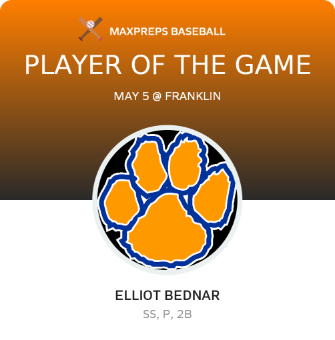 #8 Elliot Bednar Player of the Game badge