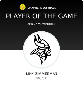 #24 Nikki Zimmerman Player of the Game badge