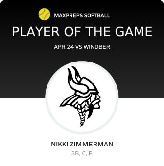 #24 Nikki Zimmerman Player of the Game badge
