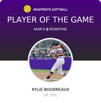 #13 Kylie Boudreaux Player of the Game badge