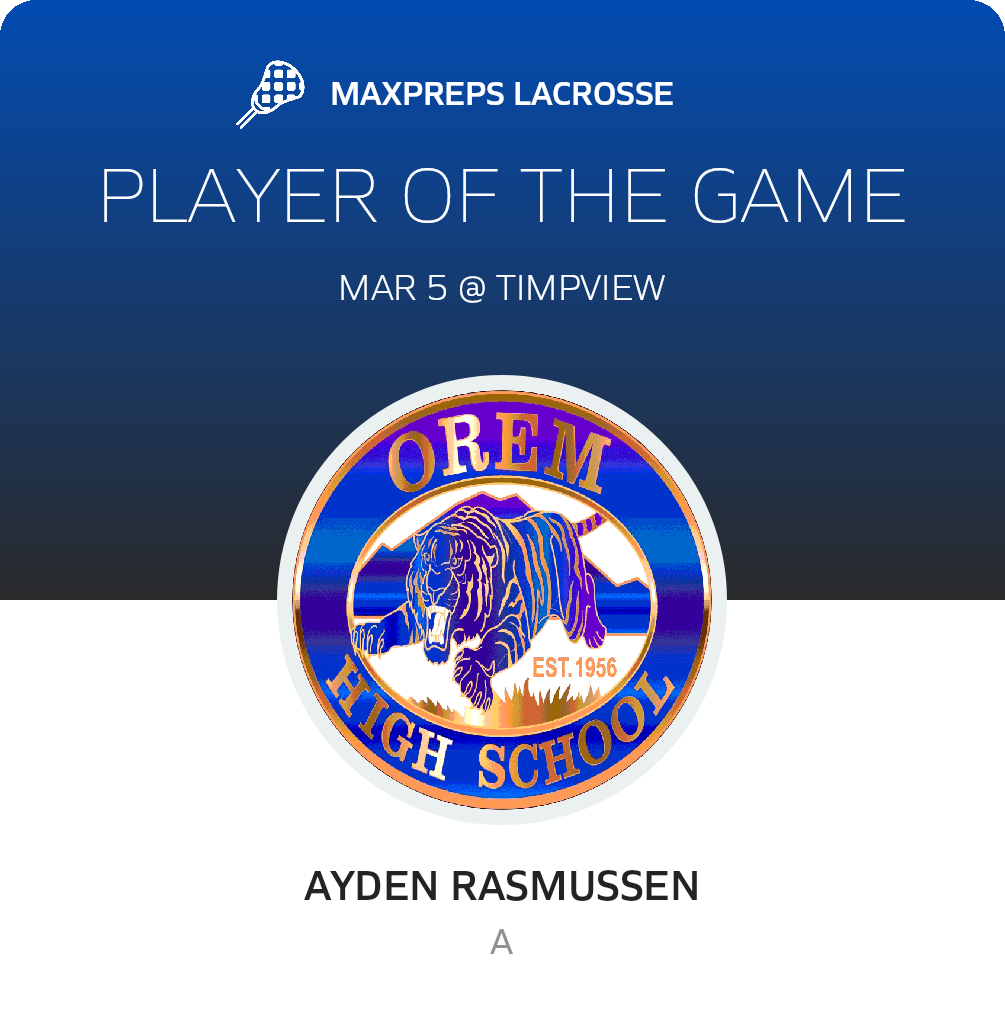 #15 Ayden Rasmussen Player of the Game badge