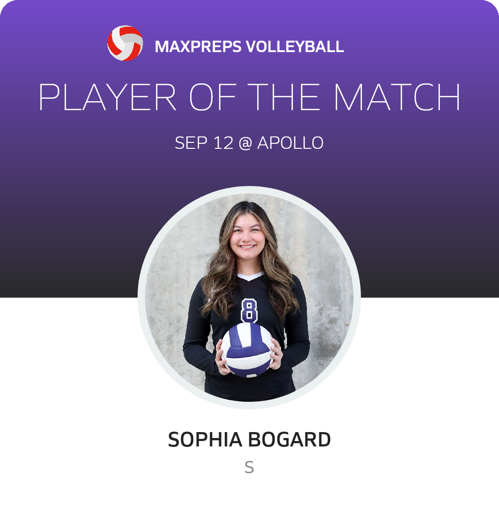 #8 Sophia Bogard Player of the Game badge