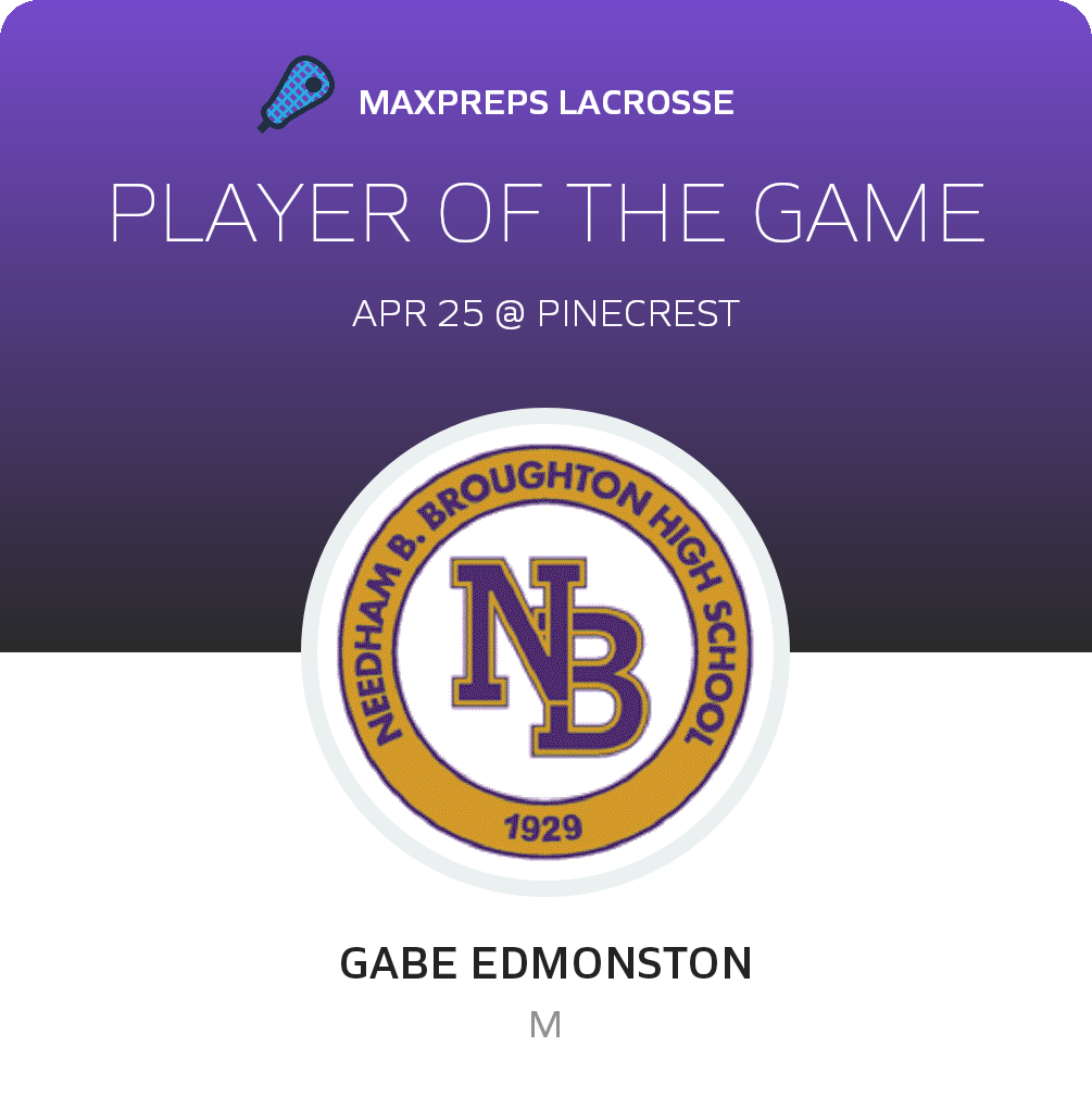 #9 Gabe Edmonston Player of the Game badge