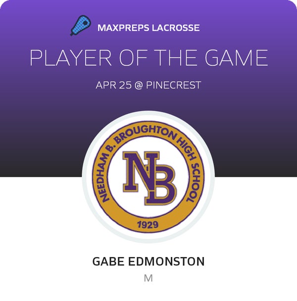 #9 Gabe Edmonston Player of the Game badge