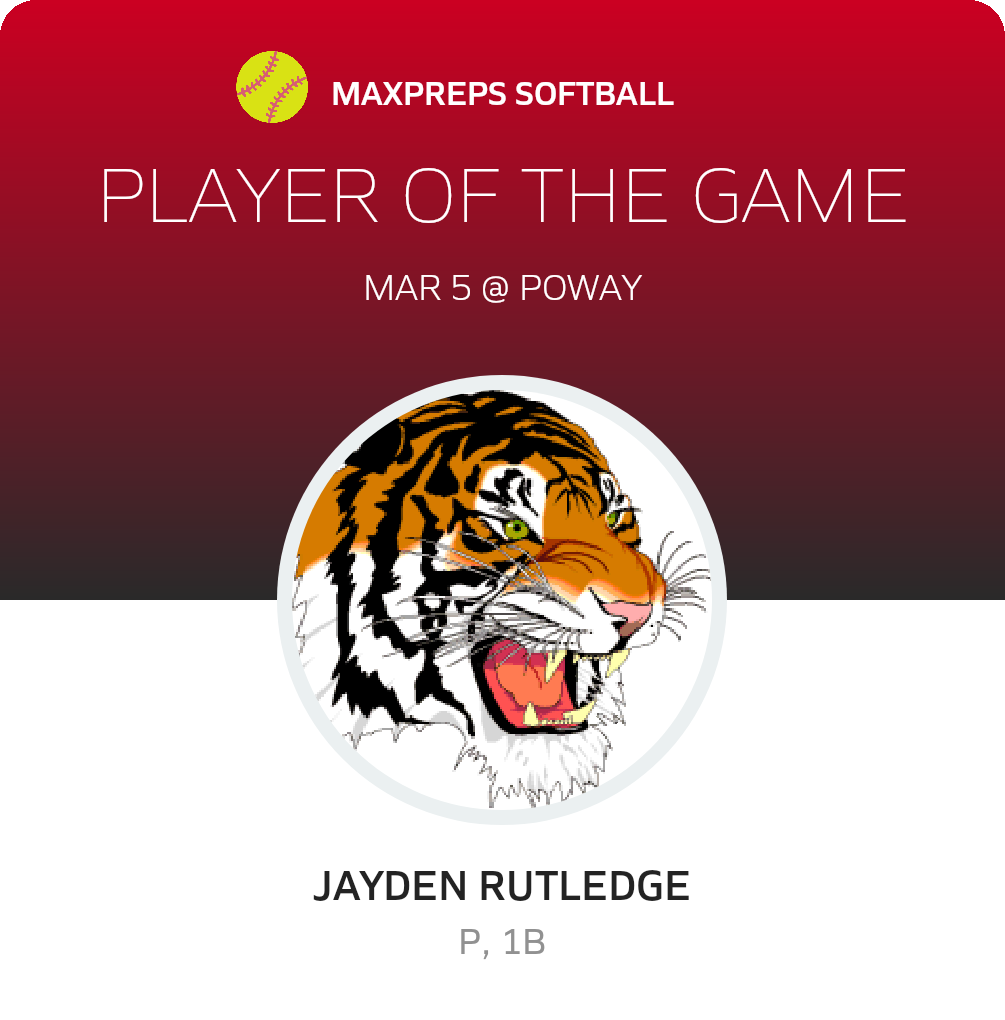 #33 Jayden Rutledge Player of the Game badge