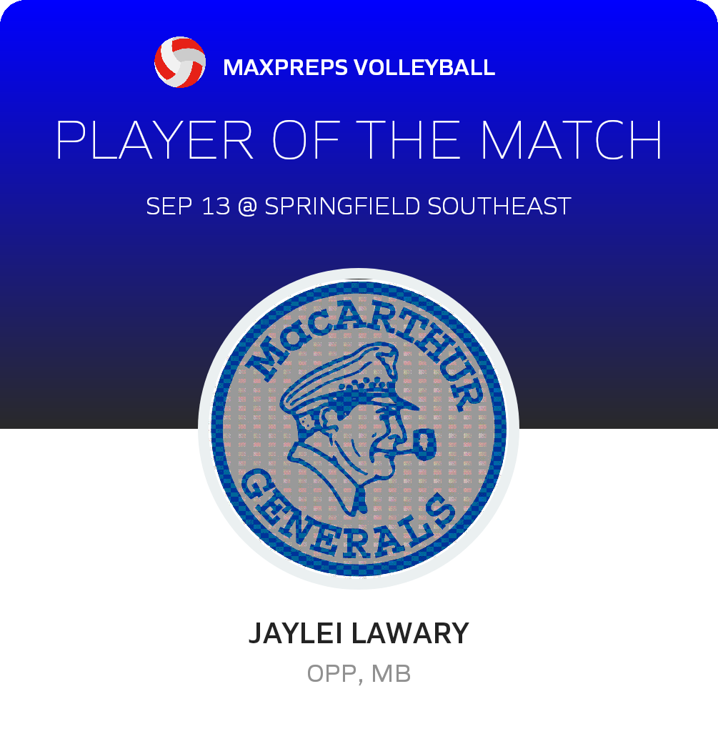 #3 Jaylei Lawary Player of the Game badge