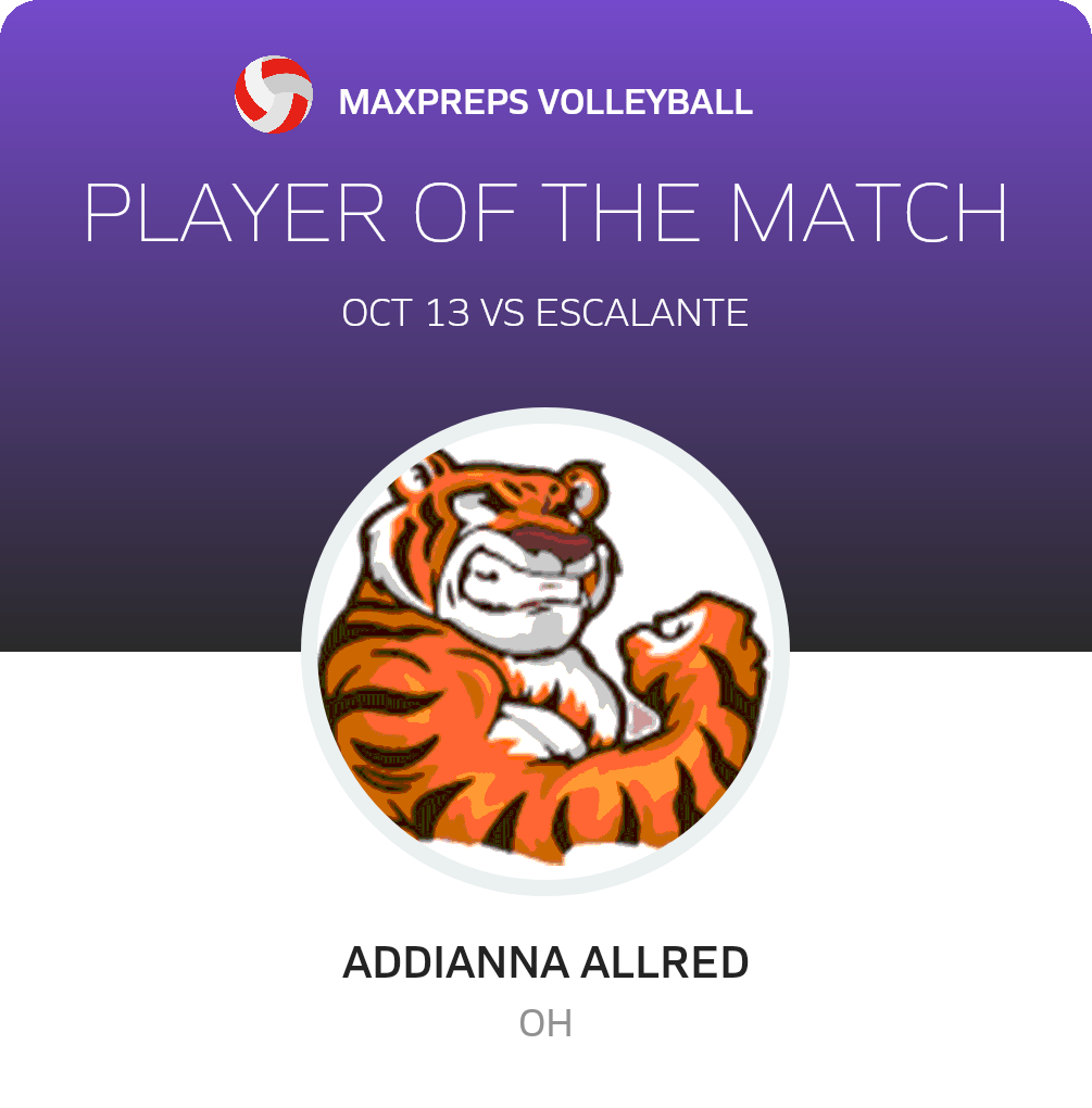 #12 Addianna Allred Player of the Game badge