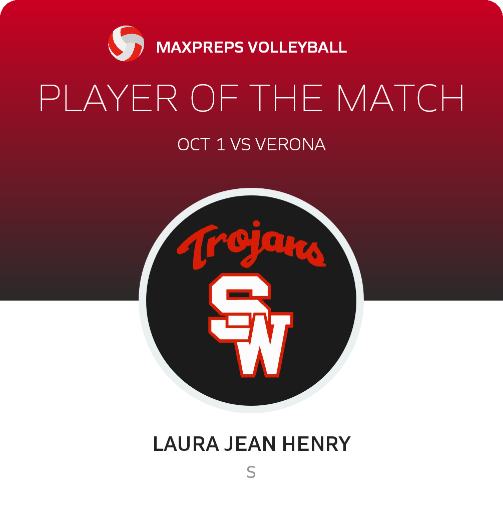 #10 Laura Jean Henry Player of the Game badge