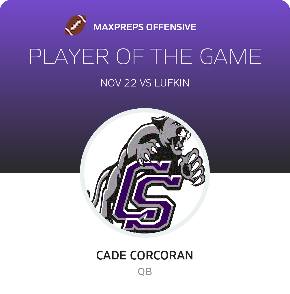 #12 Cade Corcoran Player of the Game badge