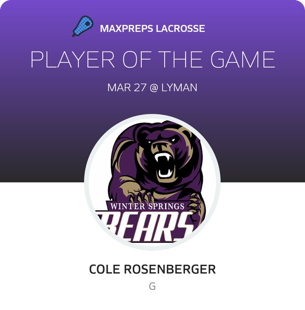 #91 Cole Rosenberger Player of the Game badge