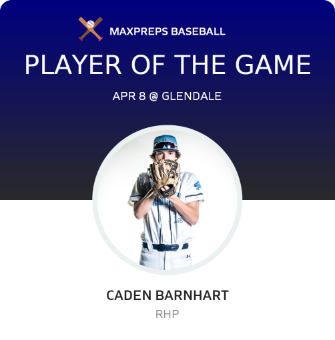 #13 CADEN BARNHART Player of the Game badge