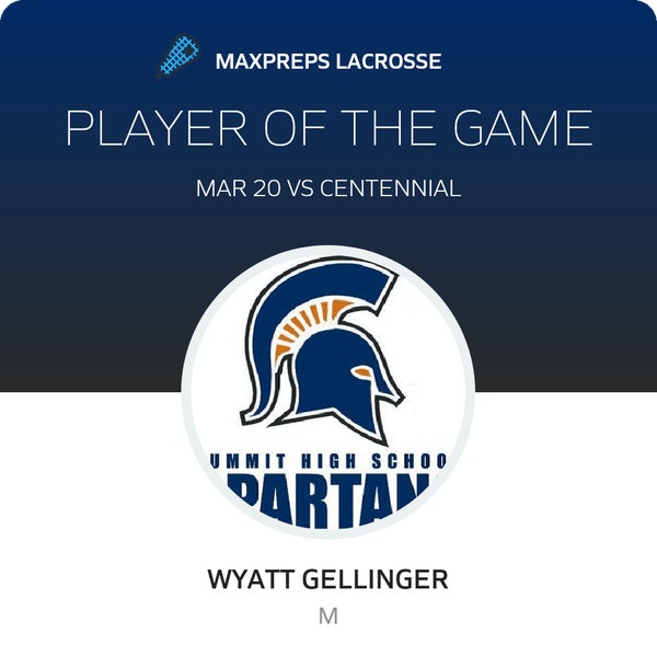 #14 Wyatt Gellinger Player of the Game badge