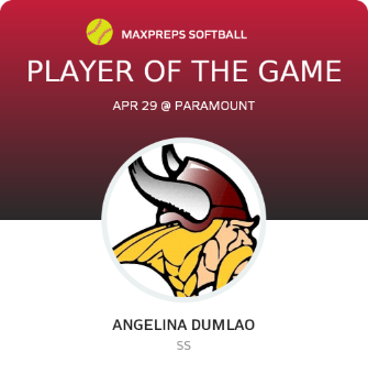 #5 Angelina Dumlao Player of the Game badge