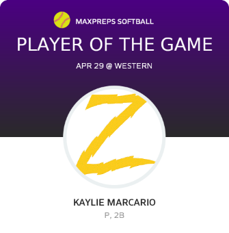 #19 Kaylie Marcario Player of the Game badge