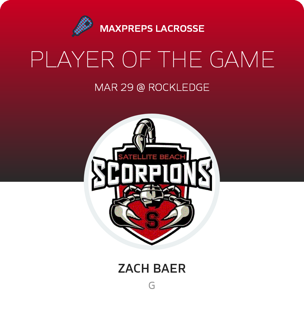 #30 Zach Baer Player of the Game badge