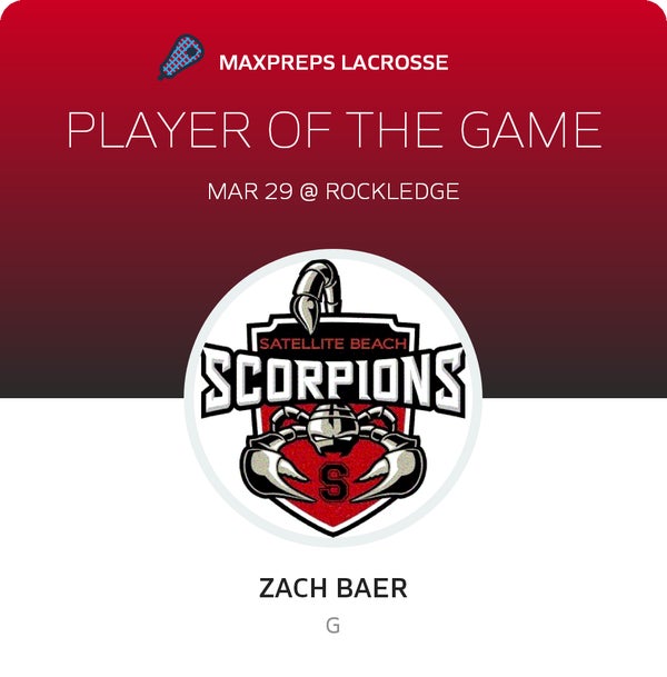 #30 Zach Baer Player of the Game badge