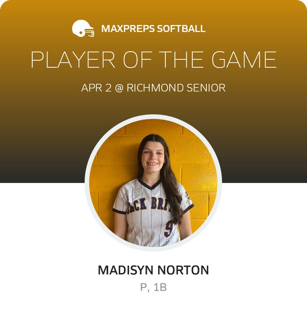 #9 Madisyn Norton Player of the Game badge