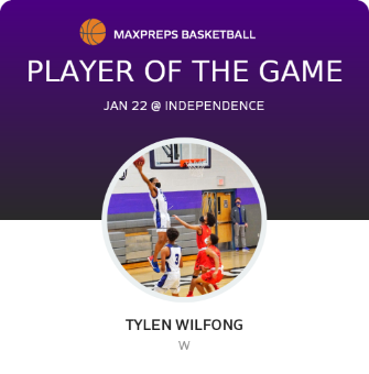 #13 Tylen Wilfong Player of the Game badge